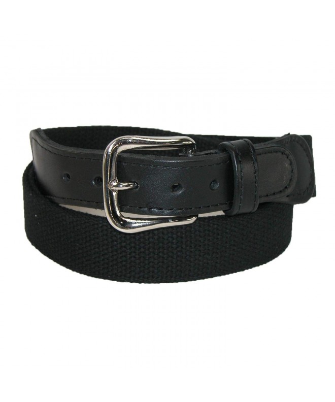 Men's Big & Tall Cotton Fabric Belt with Leather Tabs - Black - CA12FLE3RH9
