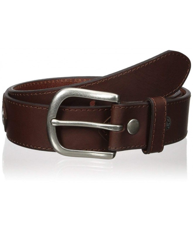 Men's Genuine Leather Embossed Belt with Deer Conch - Brown - C012N81VRM5