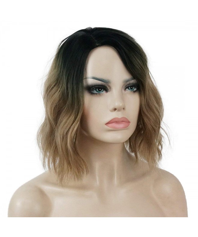 Short Wavy Bob Cuts Hairstyle For Women Light Brown Ombre Synthetic Hair Full Wigs C5187r806wn 