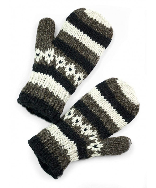 Women's Hand Knit Wool Vintage Striped Mittens - Charcoal & Black ...