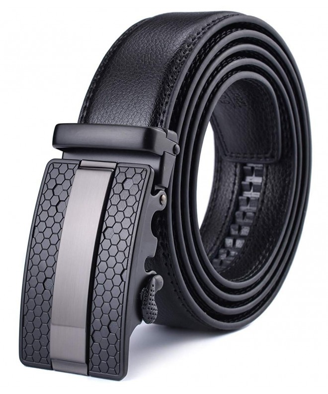 Men's Solid Buckle with Automatic Ratchet Leather Belt 35mm Wide 1 3/8 ...