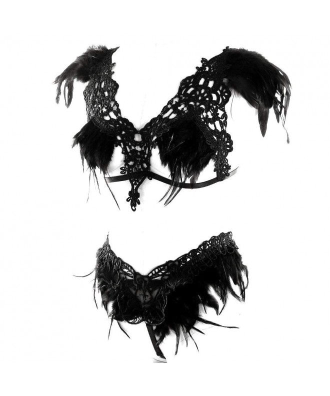 Feather Harness Bralette Top Epaulette Wings Plus Size Goth Fetish Art Festival Clothing Black