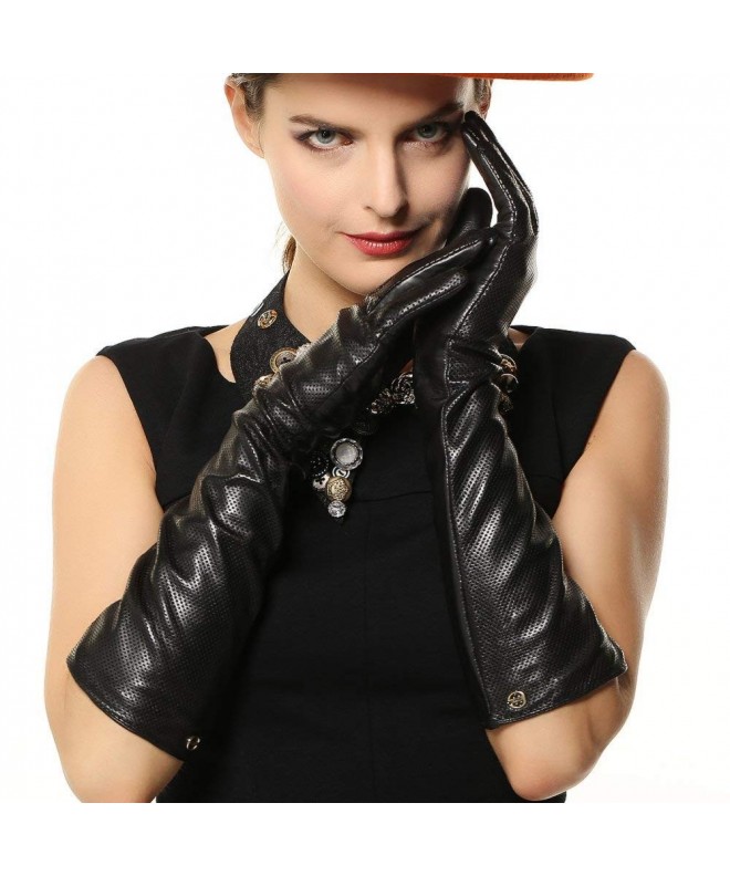 Lady's Eblow Long Nappa Leather Driving Gloves Gold Plated Logo - Black ...