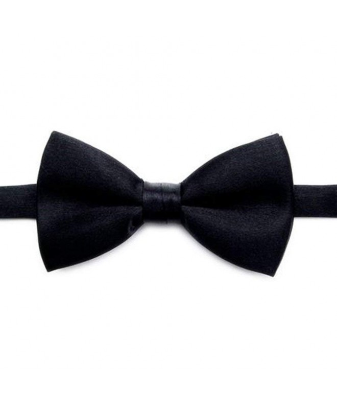 Mens Formal Solid Black Satin Banded Bow Tie - CE112LOYVGJ