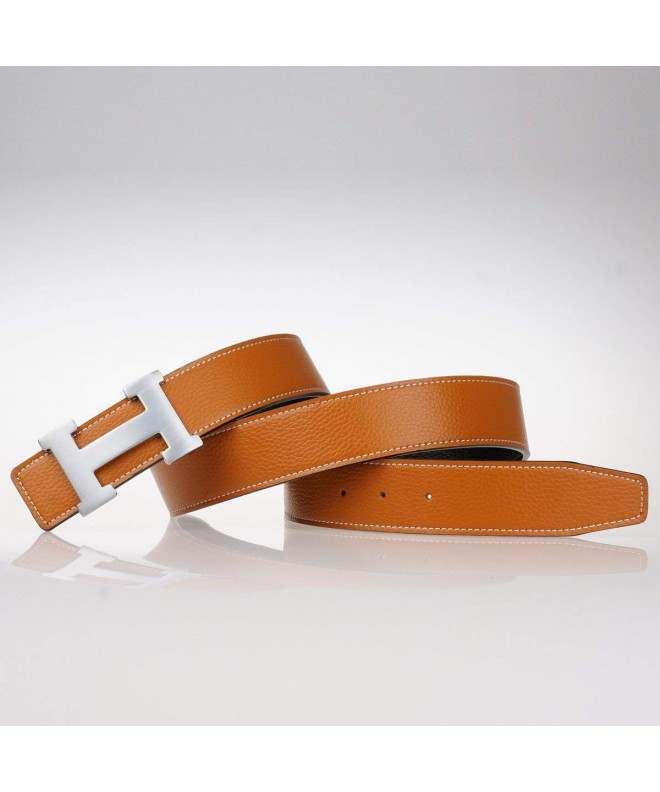 Men's H Reversible Leather Belt With Removable Buckle - Brown Silver ...