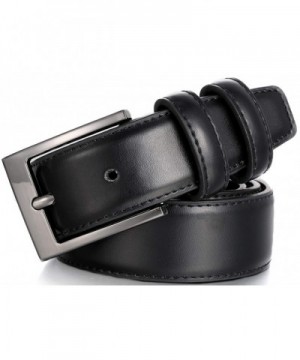 Men Genuine Leather Dress Belt with Single Prong Buckle - Black ...
