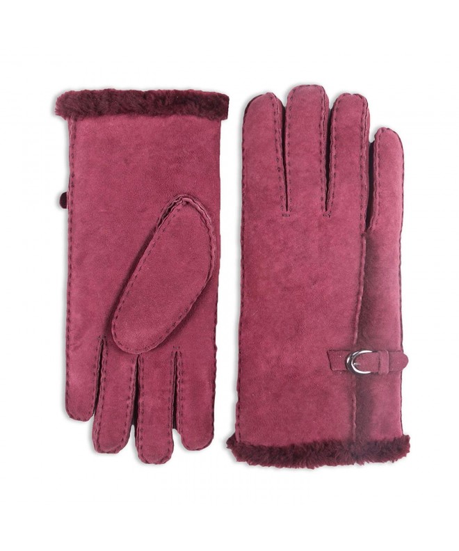 Women's Merino Rugged sheepskin Shearling Leather Gloves - Wine Red ...