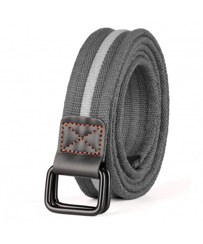 Mens D Ring Canvas Cloth Belts Grey - Gray - C71876TXWOE