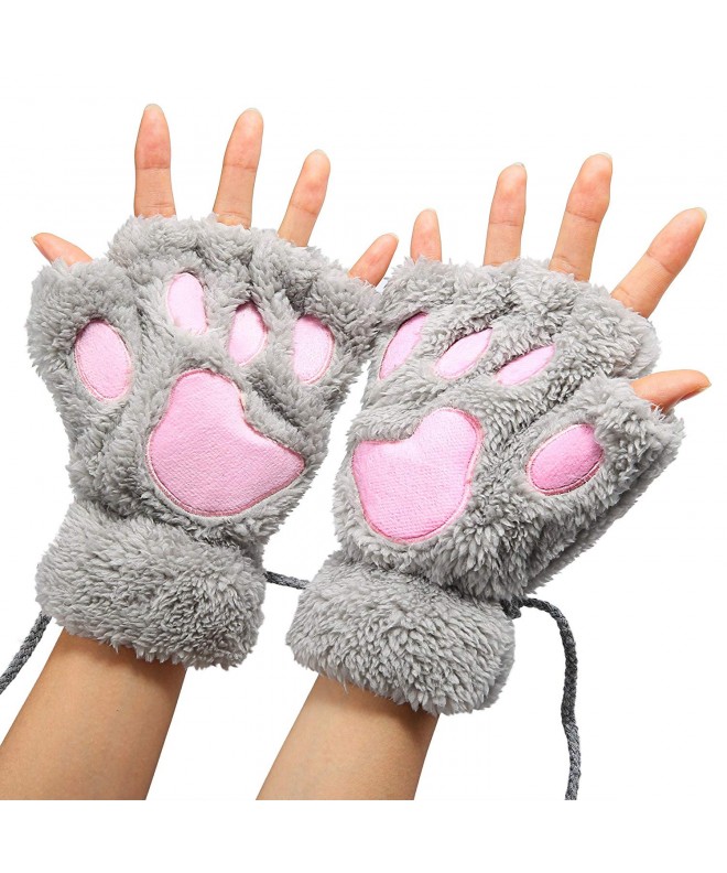 Women Bear Plush Cat Paw Claw Glove Soft Winter Gloves - Grey-1 ...