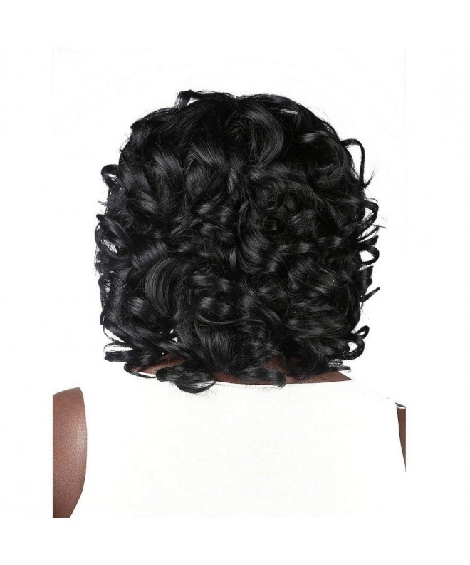 Women S Medium Shoulder Length Jet Black Wavy Curly With Bangs Synthetic Hair Full Wig Ct12k57upmh