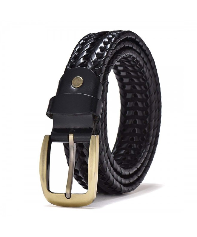 Women Braided Woven Genuine Leather Belt - Black 1 - CT18IHXAZU0