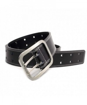 Double Pin Square Belt - Black Man-made Leather Belt with Nickel Free ...
