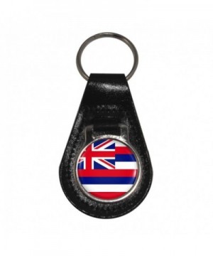 Hawaii State Black Leather Keyring