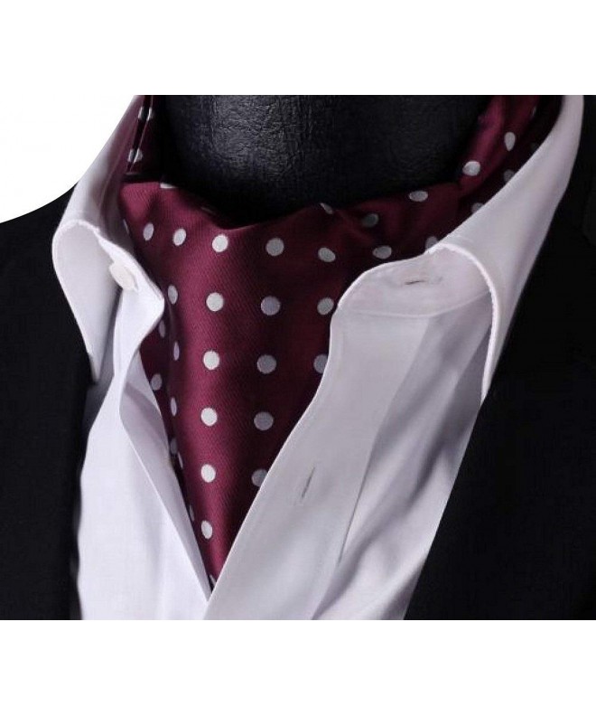 Men's Burgund Polka Dot Silk Cravat Ties Jacquard Woven Casual Ascot ...