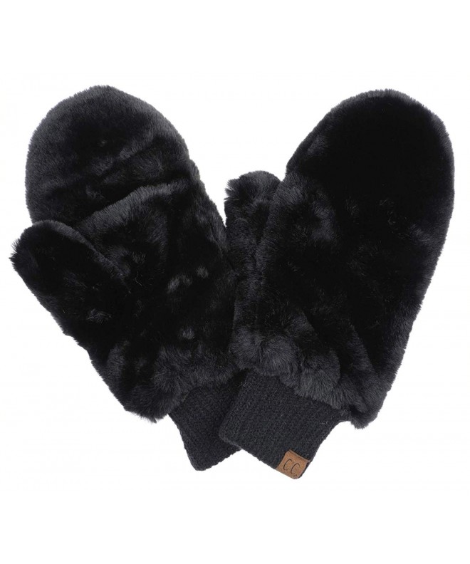 Faux Fur Flip Mittens Womens Warm Convertible Fingerless Gloves - Faux ...