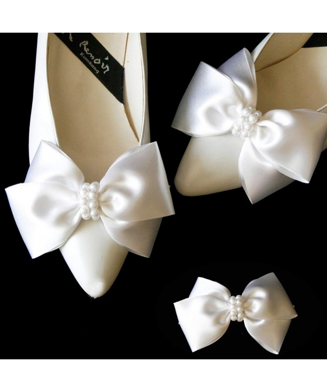 Satin Big Bow Pearl Shoe Clips Shoe Ornaments Shoe Ribbon Charm ...