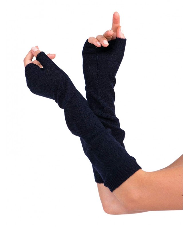 Women's 100% Cashmere Long Sleeve Fingerless Mitten Gloves - Navy Blue ...