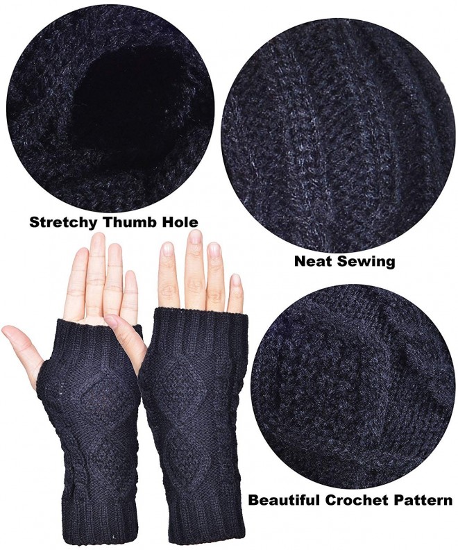 Womens Fingerless Gloves Winter Warm Knit Thumb Hole Mittens Arm Warmers Black C61890ekyek