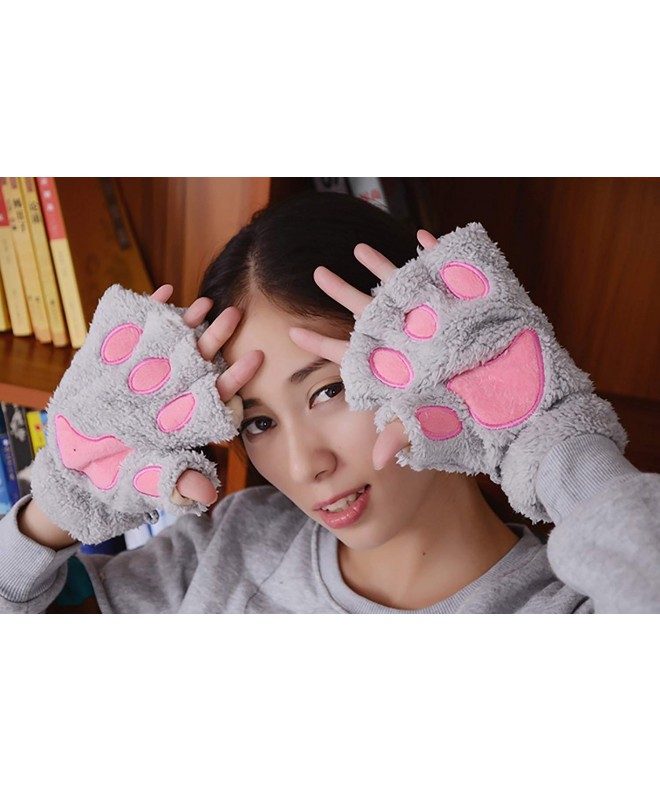2 Pairs Fingerless Cat Paw Gloves Winter Warm Anime Mitten Gloves for ...