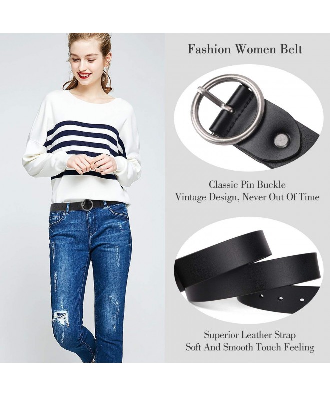 Women Casual Dress Belt Genuine Leather Belt with Round Buckle ...