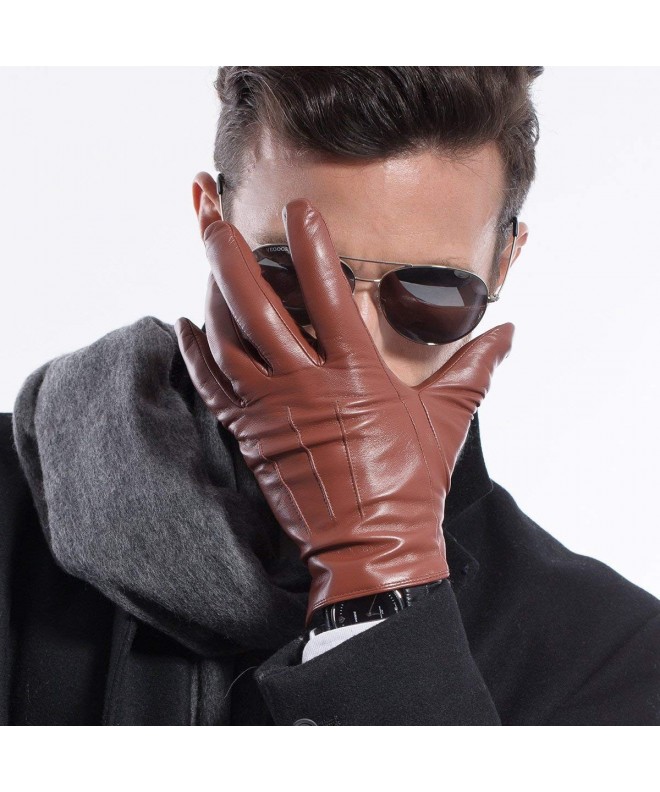Luxury Men Winter Warm Lambskin Leather 3 line Gloves M1006 - Red Brown ...