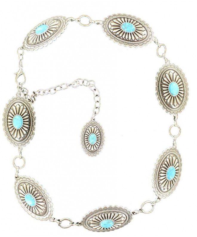 Accessories Women's Oval Concho Chain Dress Belt - Turquoise / Silver ...